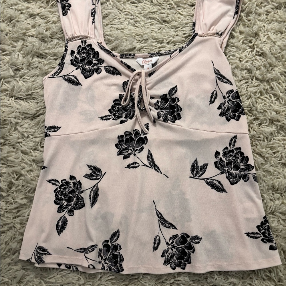 Candies Pink & Black Floral Print Sleeveless Women's Top Size M - Picture 6 of 9